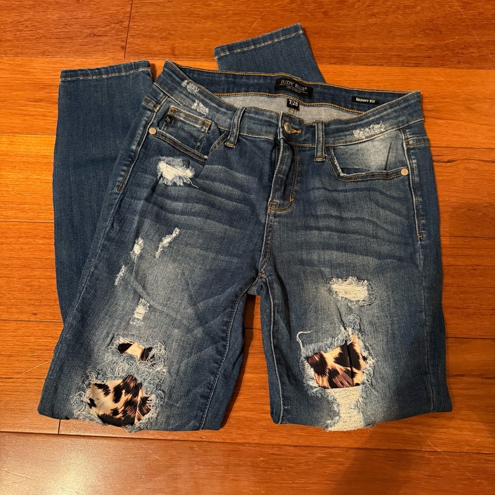 Judy Blue Ripped Denim with Cheetah Print Accents
